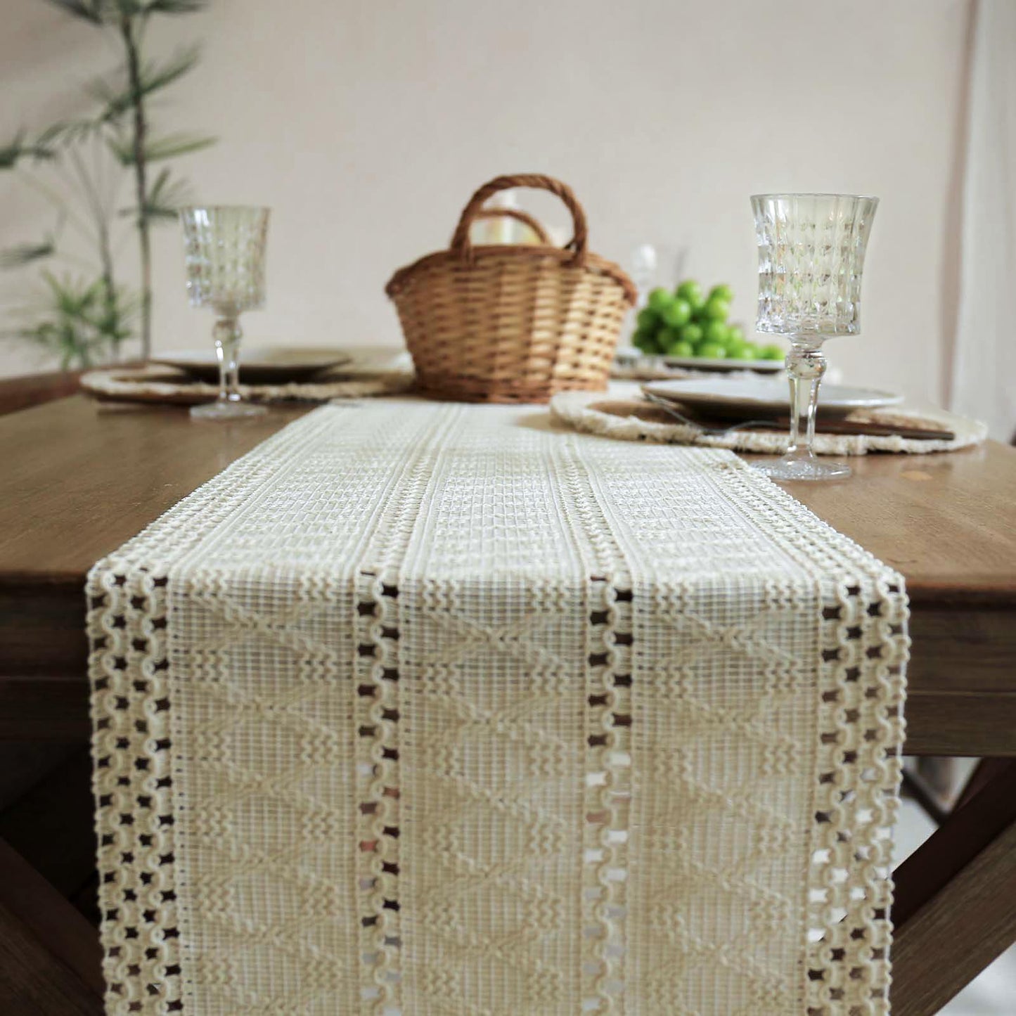 FunWheat Fall Table Runner with Tassels 36 Inches Long Burlap Farmhouse Boho Table Runners for Table Decoration for Home Decor(Cream12x36 Inches)