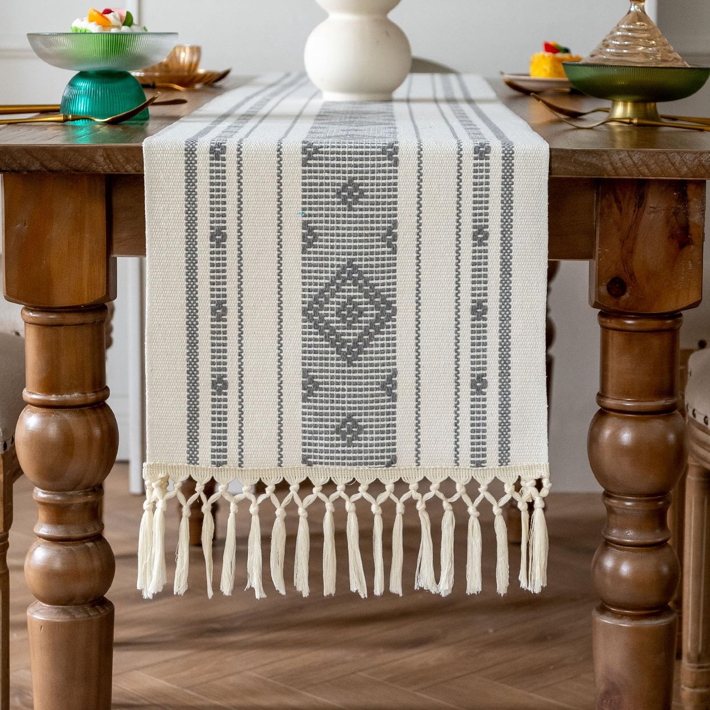 Crisjanggo Rustic Table Runner 90 Inches Boho Farmhouse Decor with Tassels Party Table Runner for Weddings Bridal Shower Holiday