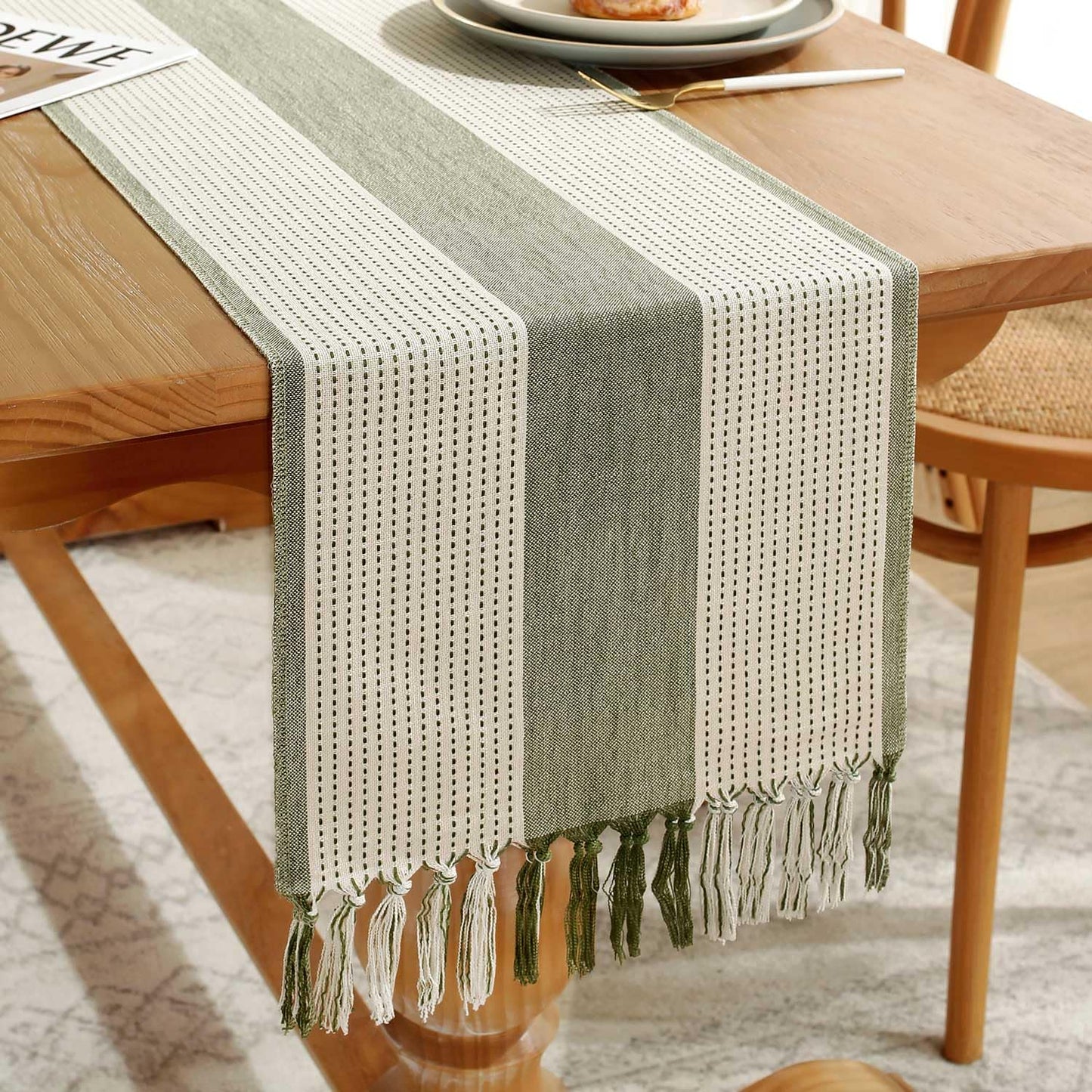 Rustic Farmhouse Table Runner Handmade Braided Table Runner with Tassels