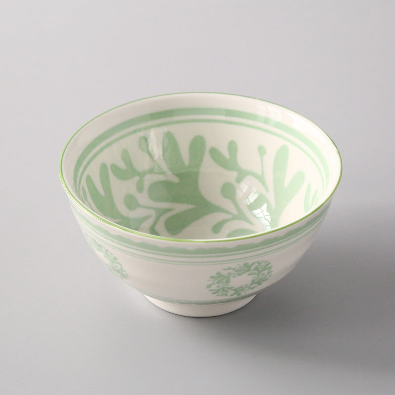 5-Inch Japanese Glazed Ceramic Threaded Rice Bowl