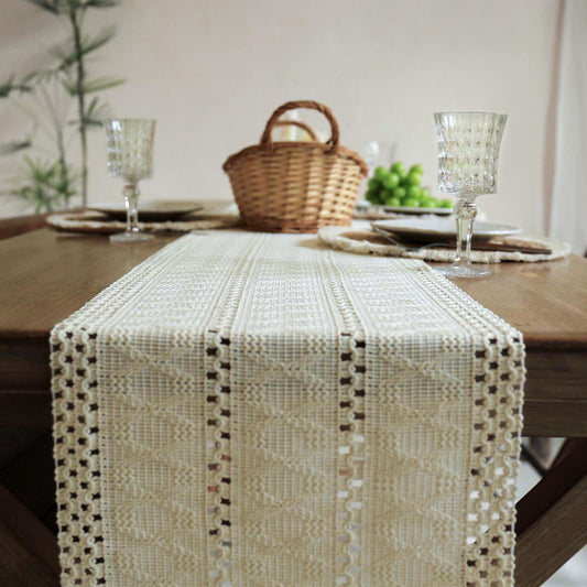 FunWheat Fall Table Runner with Tassels 36 Inches Long Burlap Farmhouse Boho Table Runners for Table Decoration for Home Decor(Cream12x36 Inches)