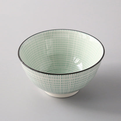 5-Inch Japanese Glazed Ceramic Threaded Rice Bowl