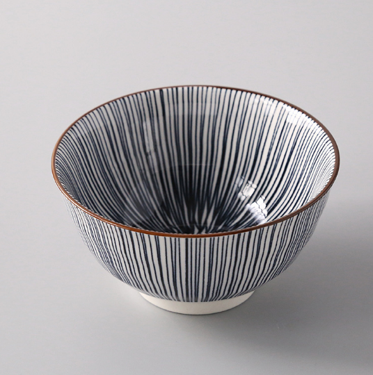 5-Inch Japanese Glazed Ceramic Threaded Rice Bowl
