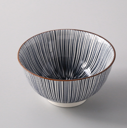 5-Inch Japanese Glazed Ceramic Threaded Rice Bowl