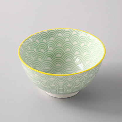 5-Inch Japanese Glazed Ceramic Threaded Rice Bowl