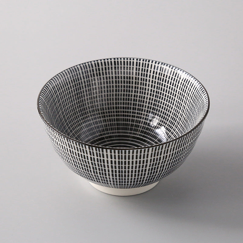 5-Inch Japanese Glazed Ceramic Threaded Rice Bowl