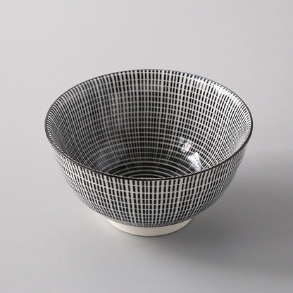 5-Inch Japanese Glazed Ceramic Threaded Rice Bowl
