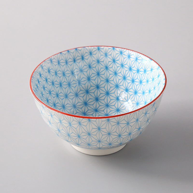 5-Inch Japanese Glazed Ceramic Threaded Rice Bowl