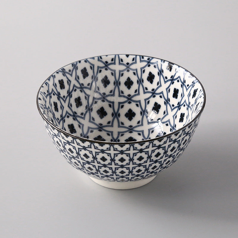 5-Inch Japanese Glazed Ceramic Threaded Rice Bowl
