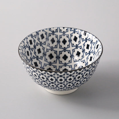 5-Inch Japanese Glazed Ceramic Threaded Rice Bowl