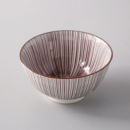 5-Inch Japanese Glazed Ceramic Threaded Rice Bowl