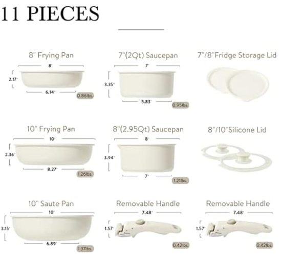 Non-Stick Cookware Sets with Removable Handle