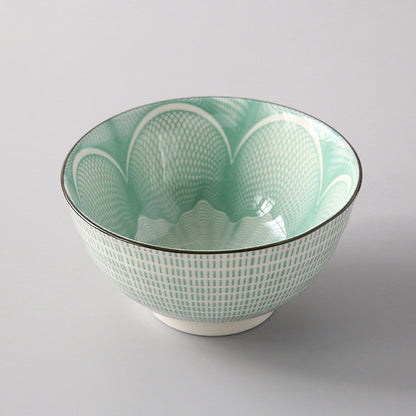 5-Inch Japanese Glazed Ceramic Threaded Rice Bowl