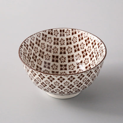 5-Inch Japanese Glazed Ceramic Threaded Rice Bowl