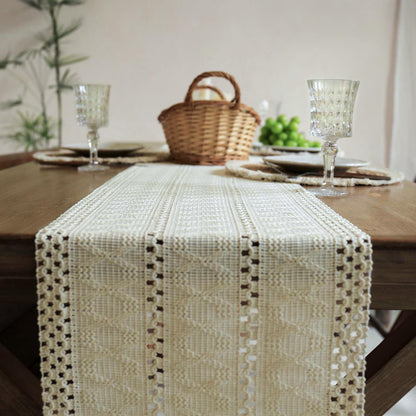 FunWheat Fall Table Runner with Tassels 36 Inches Long Burlap Farmhouse Boho Table Runners for Table Decoration for Home Decor(Cream12x36 Inches)