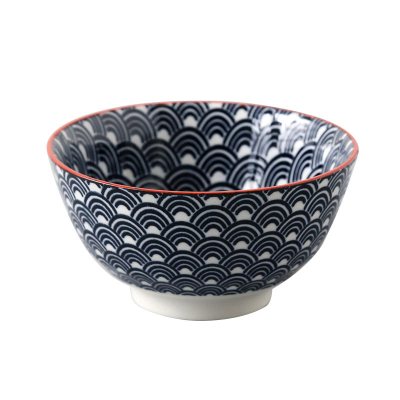 5-Inch Japanese Glazed Ceramic Threaded Rice Bowl