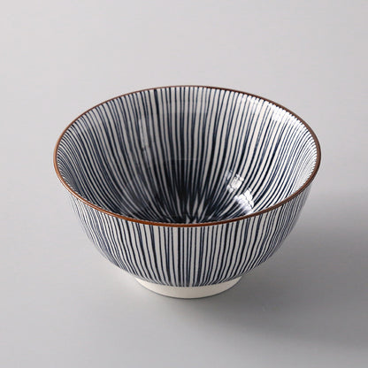 5-Inch Japanese Glazed Ceramic Threaded Rice Bowl