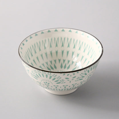 5-Inch Japanese Glazed Ceramic Threaded Rice Bowl