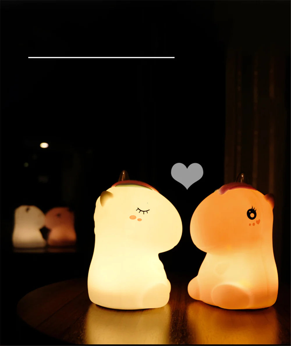 Display of a white and pink night lights