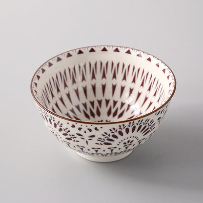 5-Inch Japanese Glazed Ceramic Threaded Rice Bowl