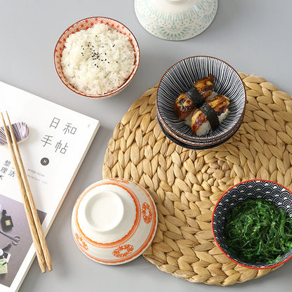 5-Inch Japanese Glazed Ceramic Threaded Rice Bowl