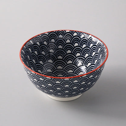 5-Inch Japanese Glazed Ceramic Threaded Rice Bowl