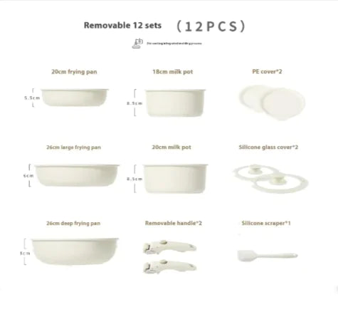 12-piece kitchenware set with dimensions 