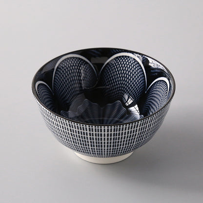 5-Inch Japanese Glazed Ceramic Threaded Rice Bowl