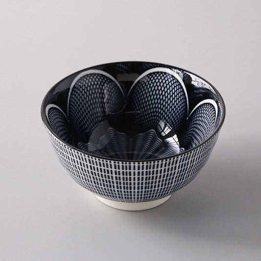 5-Inch Japanese Glazed Ceramic Threaded Rice Bowl