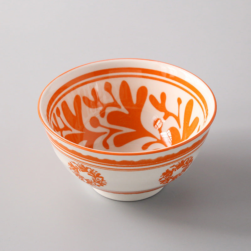 5-Inch Japanese Glazed Ceramic Threaded Rice Bowl